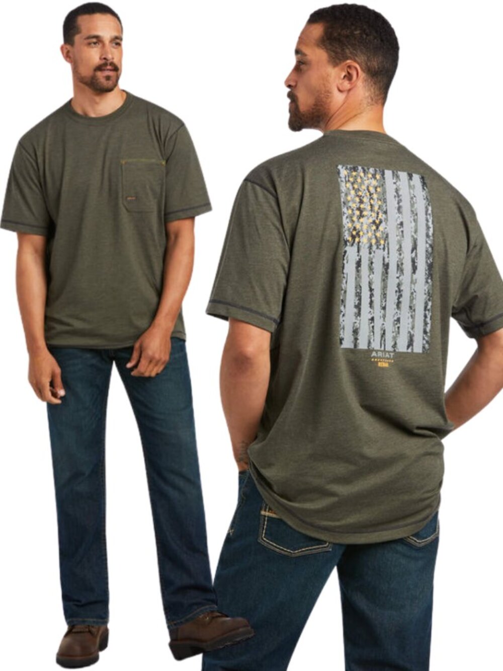 Ariat Rebar Workman Reflective Flag T-Shirt Men's 4XL Green Workwear Pocket Tee